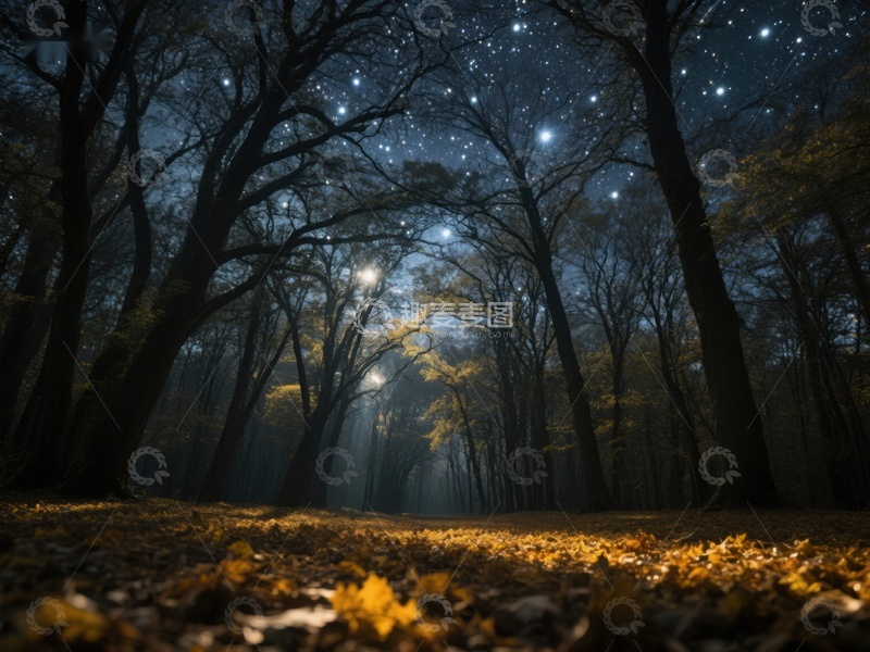 高清大图下载【趣麦麦图】星空下的森林小径