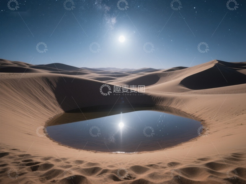 高清大图下载【趣麦麦图】沙漠中的月光池塘