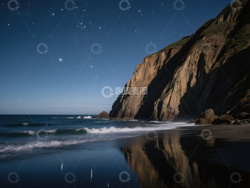 高清大图下载【趣麦麦图】夜空下的海岸线