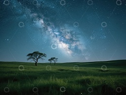 夜空下的孤树与银河