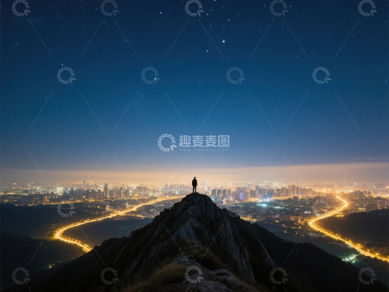 高清大图下载【趣麦麦图】夜空山顶俯瞰城市灯火