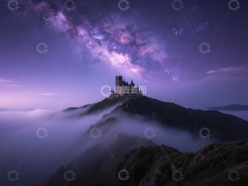高清大图下载【趣麦麦图】星空下的古堡与云海