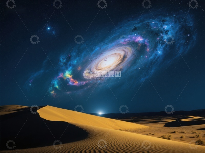 高清大图下载【趣麦麦图】沙漠夜空下的星系奇观