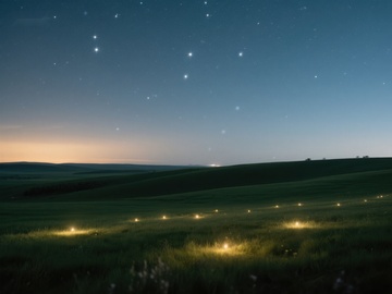 星空下的田野灯火