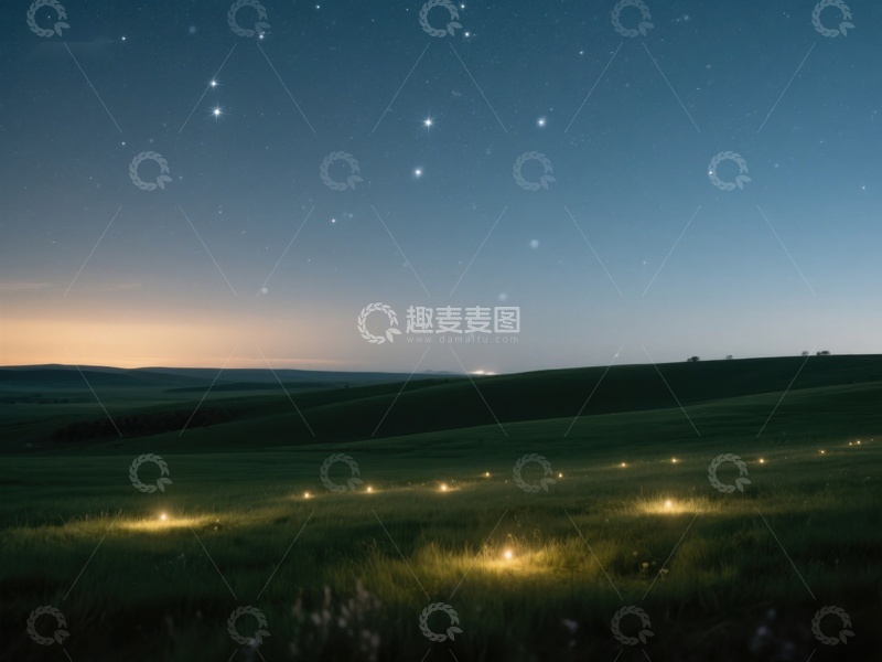 高清大图下载【趣麦麦图】星空下的田野灯火