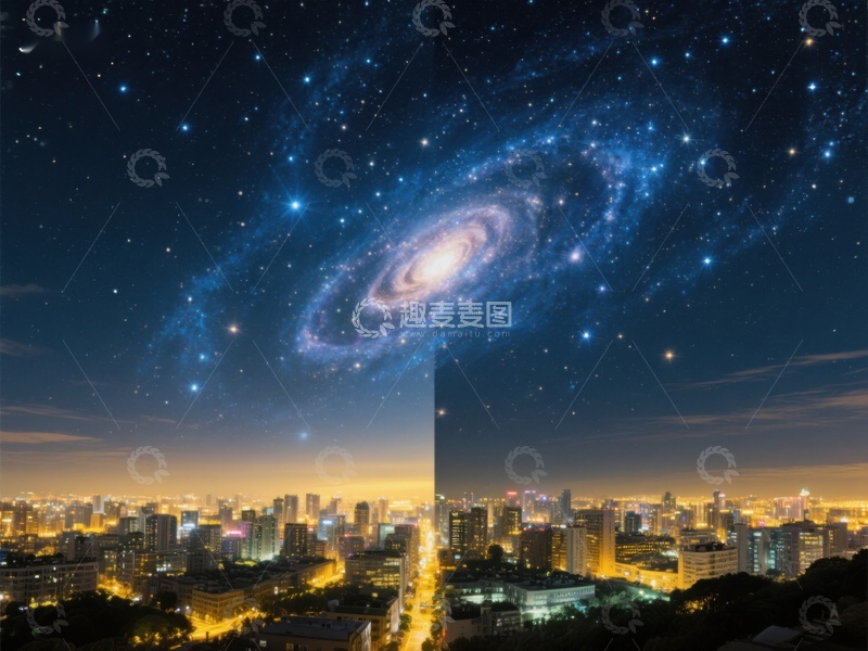 高清大图下载【趣麦麦图】城市夜景与星系交融