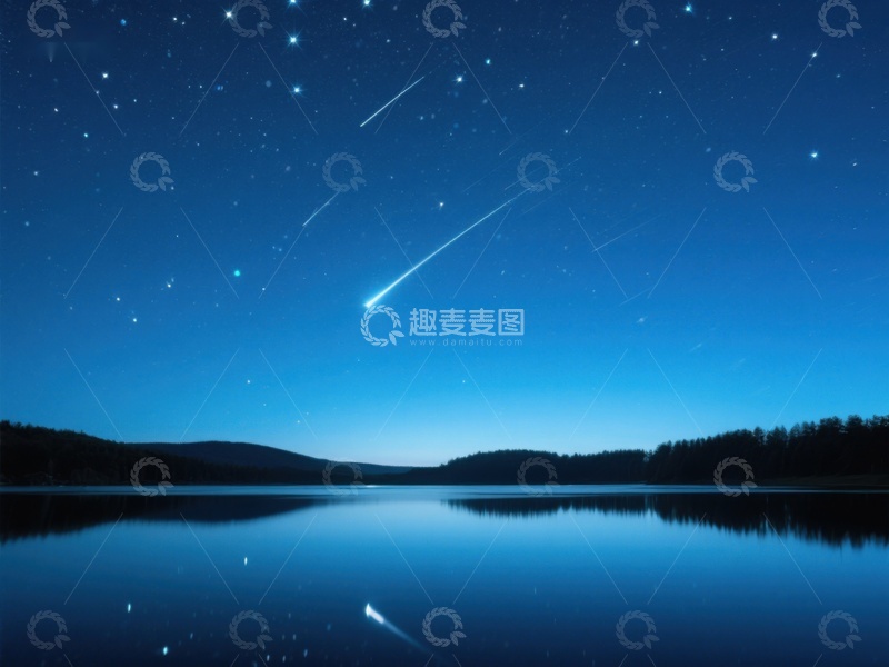 高清大图下载【趣麦麦图】夜空流星划过湖面