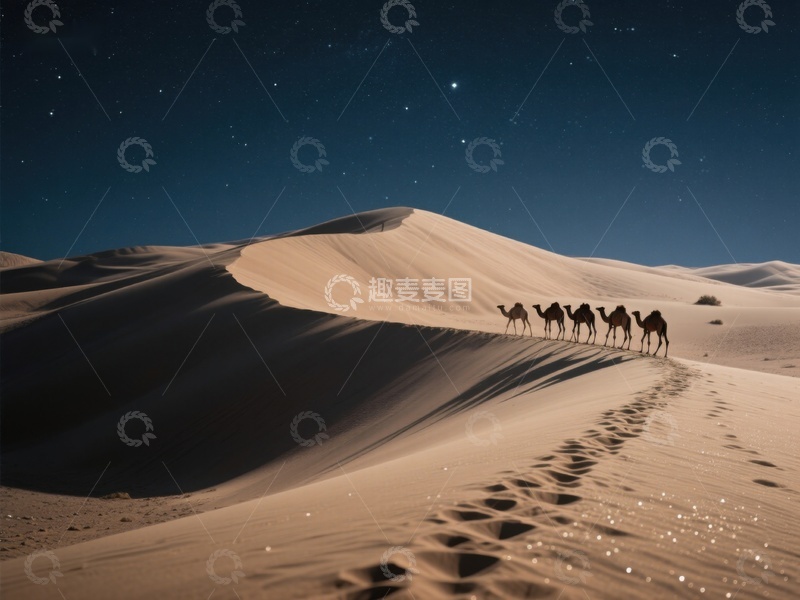 高清大图下载【趣麦麦图】夜空下的沙漠驼队