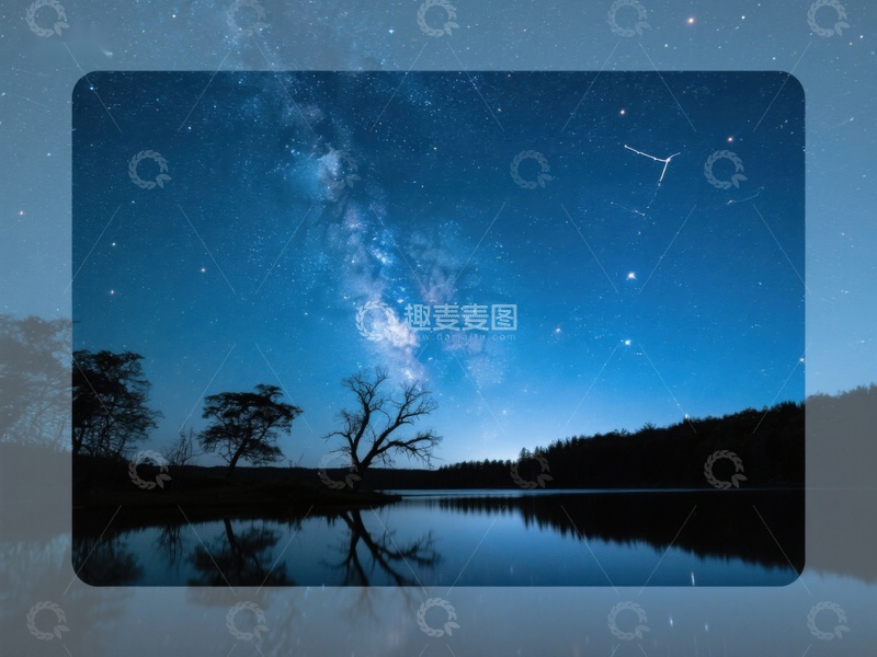 高清大图下载【趣麦麦图】银河映照湖面，夜空繁星点点