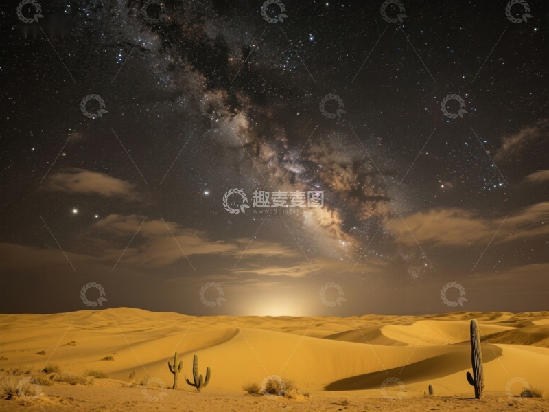 高清大图下载【趣麦麦图】沙漠夜空下的银河美景