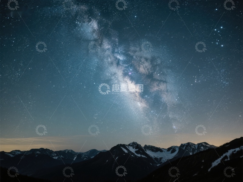 高清大图下载【趣麦麦图】夜空银河与雪山剪影