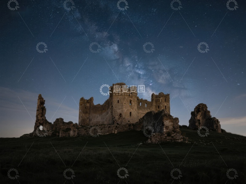 高清大图下载【趣麦麦图】星空下的古老城堡遗迹