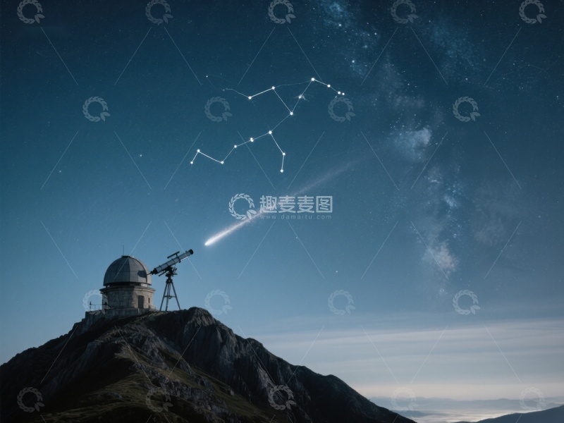 高清大图下载【趣麦麦图】山顶天文台观测星空与流星