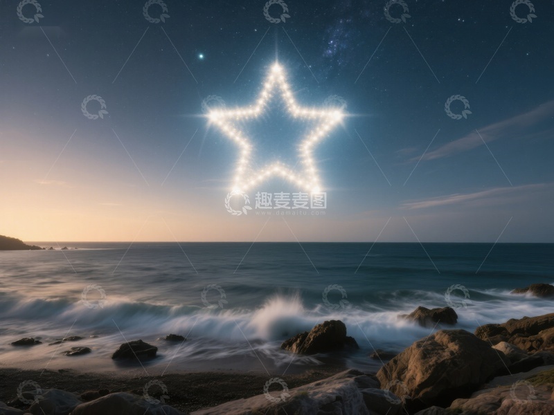 高清大图下载【趣麦麦图】夜空海岸，星光闪耀