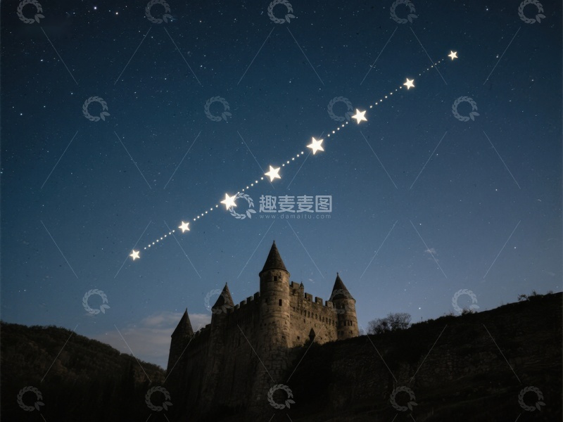 高清大图下载【趣麦麦图】夜空下的古堡与星光轨迹