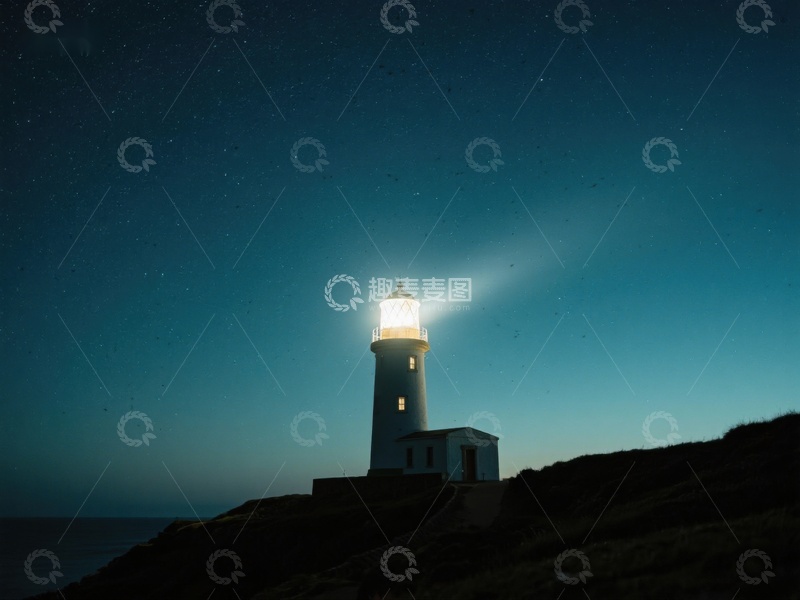 高清大图下载【趣麦麦图】夜幕下的灯塔光芒