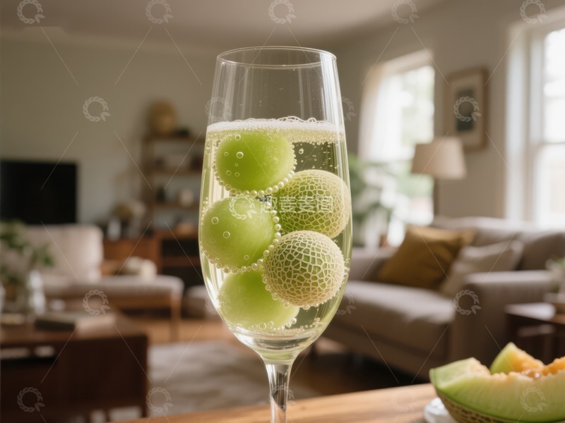 高清大图下载【趣麦麦图】高脚杯中的青瓜球与气泡水