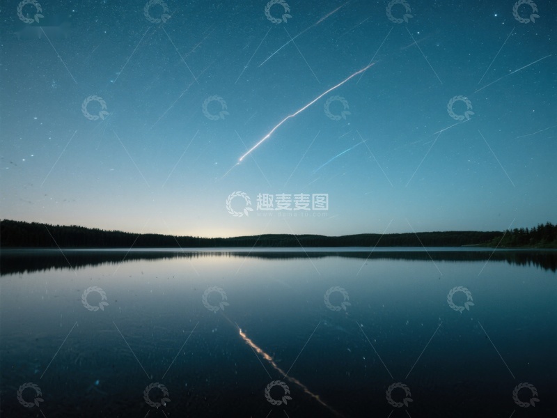 高清大图下载【趣麦麦图】夜空流星划过平静湖面