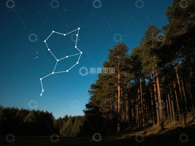 高清大图下载【趣麦麦图】夜空中的星座与森林剪影