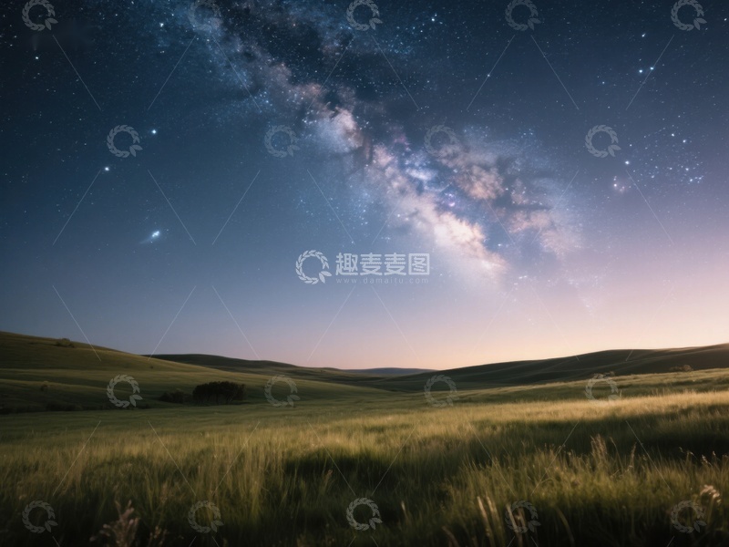 高清大图下载【趣麦麦图】星空下的宁静草原
