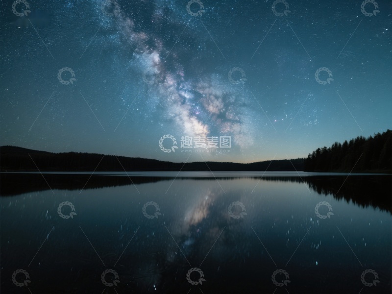 高清大图下载【趣麦麦图】银河映湖夜景