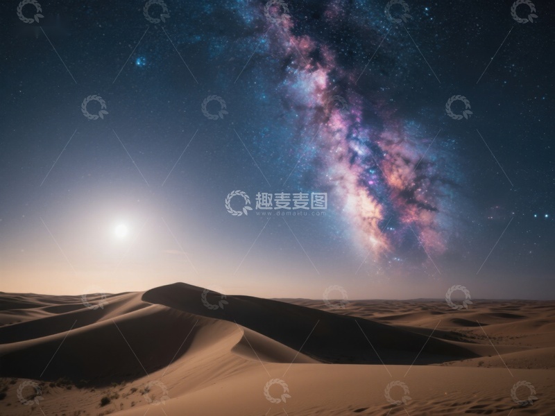 高清大图下载【趣麦麦图】沙漠夜空下的银河美景