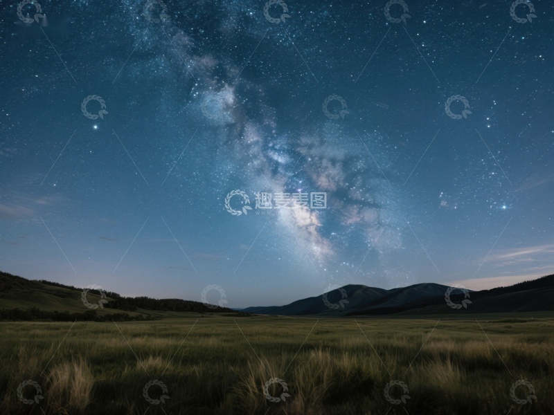 高清大图下载【趣麦麦图】夜空银河下的草原风光