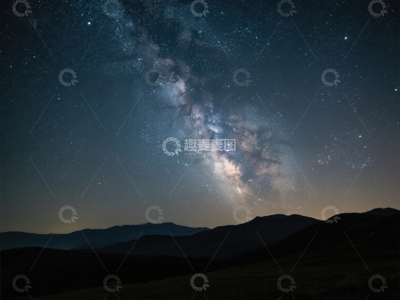 高清大图下载【趣麦麦图】夜空银河与山峦剪影