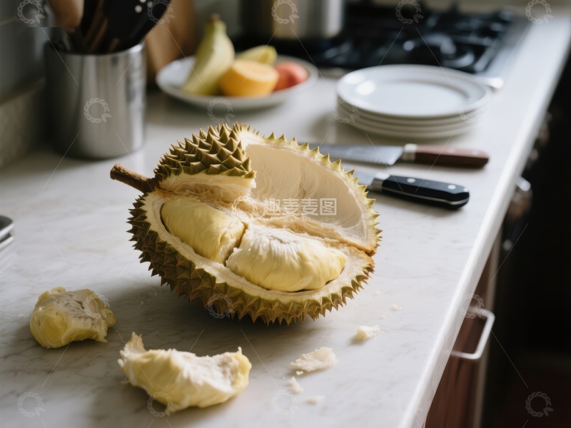 高清大图下载【趣麦麦图】厨房台面上的榴莲