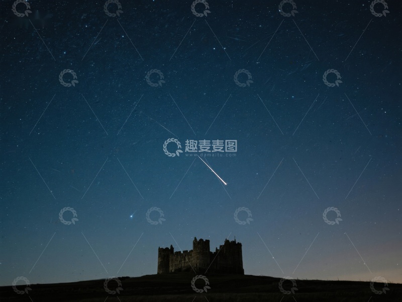 高清大图下载【趣麦麦图】夜空流星划过古堡剪影