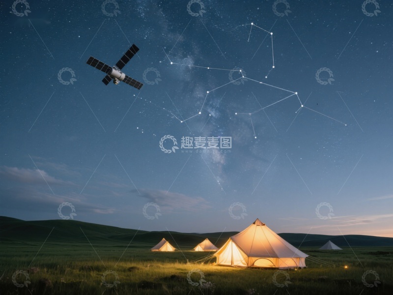 高清大图下载【趣麦麦图】星空下的帐篷与卫星