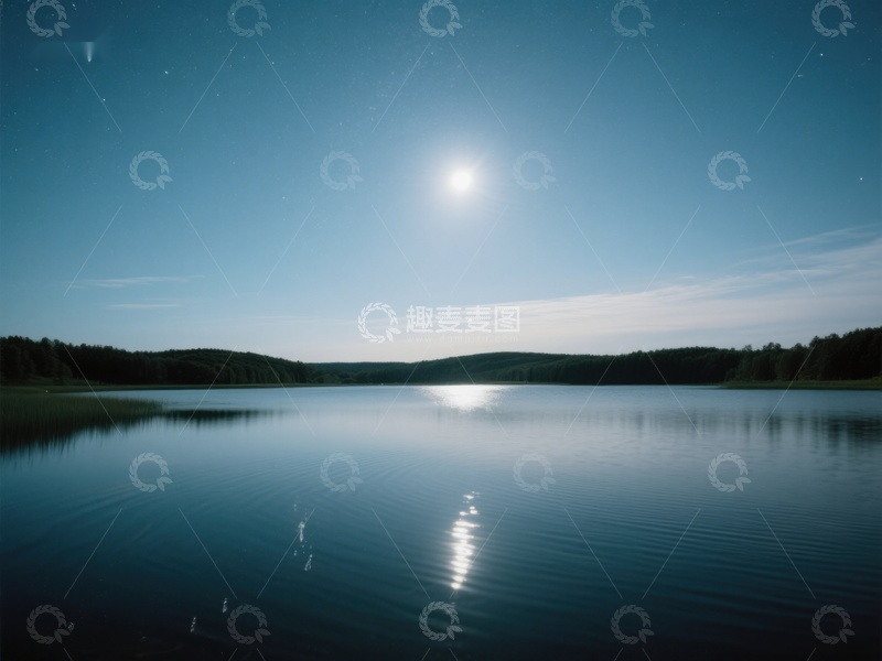 高清大图下载【趣麦麦图】月光下的宁静湖面