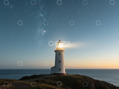 夜空下的灯塔光辉