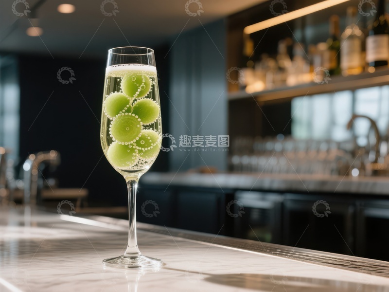 高清大图下载【趣麦麦图】气泡酒配青柠片的吧台特写