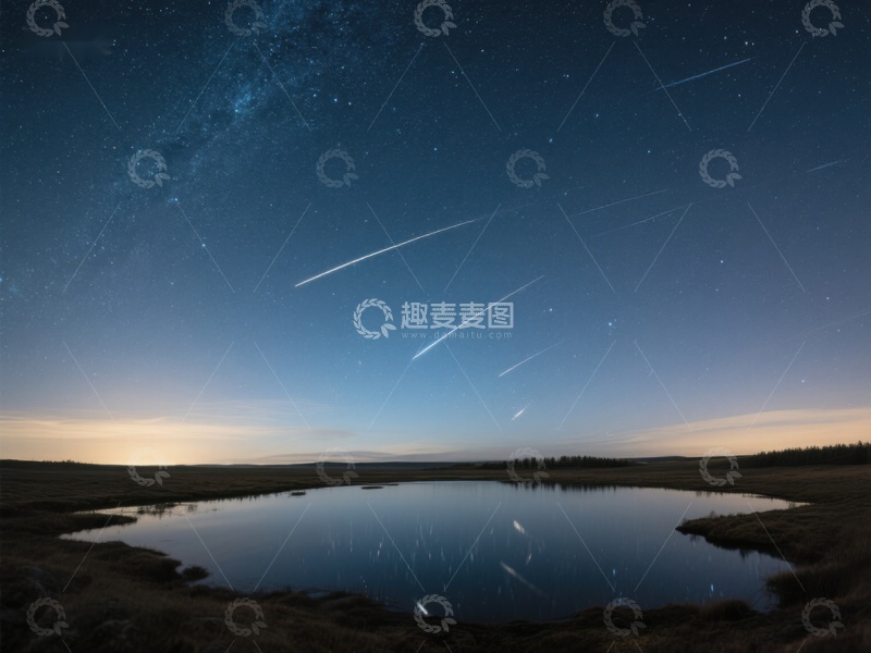 高清大图下载【趣麦麦图】夜空流星划过，湖面倒影璀璨