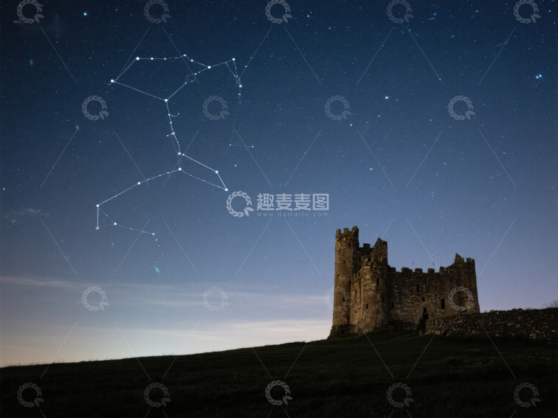 高清大图下载【趣麦麦图】夜空下的古堡与星座