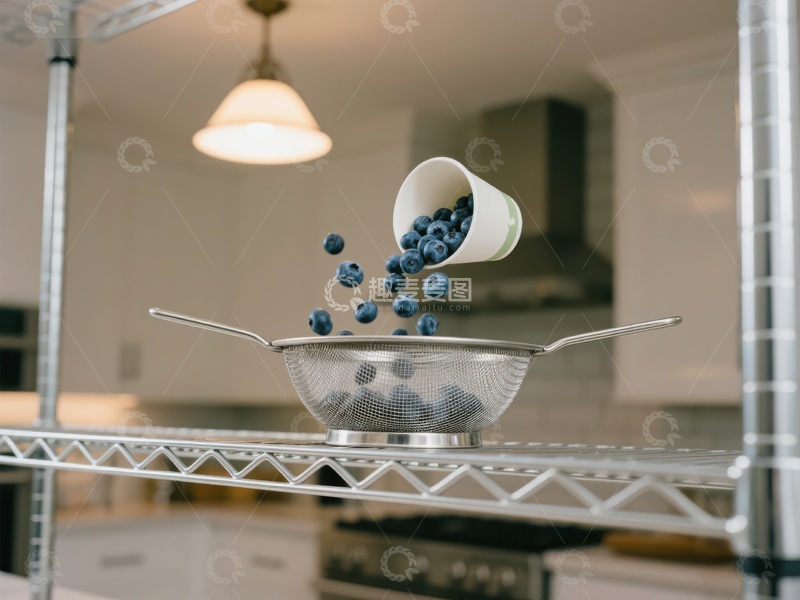 高清大图下载【趣麦麦图】蓝莓倒入筛网的瞬间