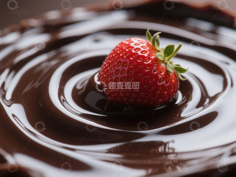 高清大图下载【趣麦麦图】草莓浸入巧克力的特写