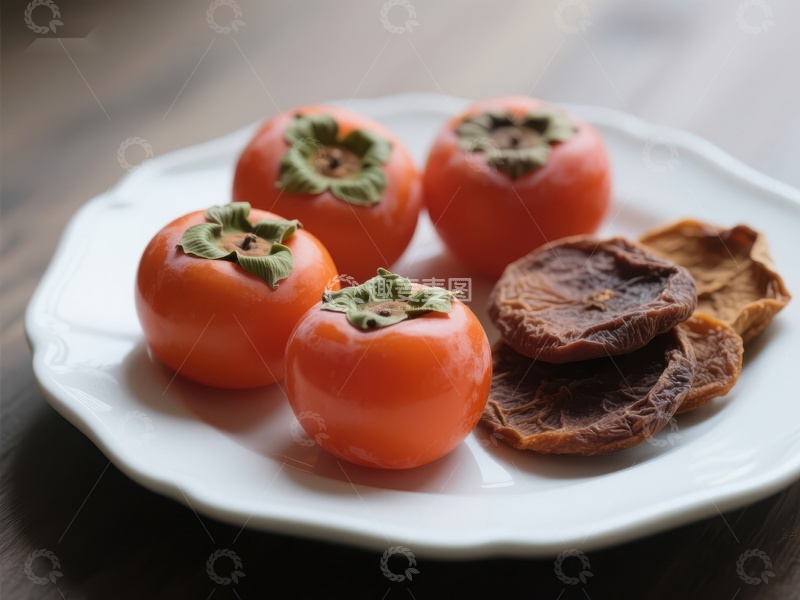 高清大图下载【趣麦麦图】新鲜柿子与柿饼摆盘