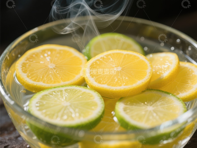 高清大图下载【趣麦麦图】柠檬片泡水，蒸汽袅袅