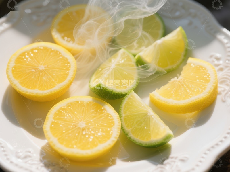 高清大图下载【趣麦麦图】-柠檬切片与蒸汽的清新特写