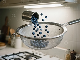 蓝莓从罐中倒入滤网