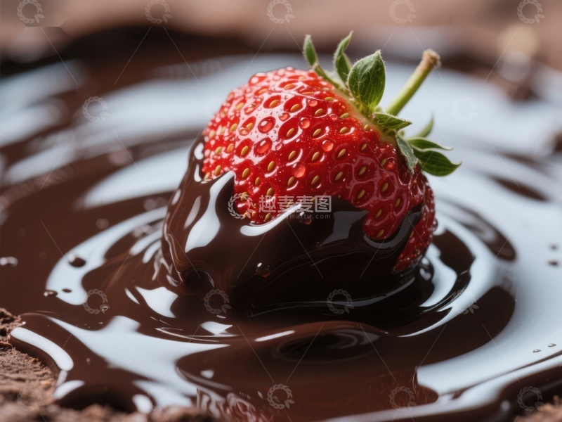高清大图下载【趣麦麦图】草莓浸入巧克力的诱人特写