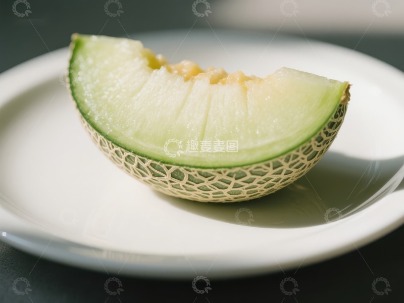 高清大图下载【趣麦麦图】新鲜哈密瓜切片置于白色盘中