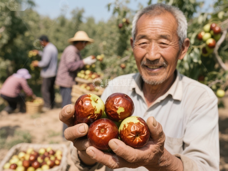 高清大图下载【趣麦麦图】农民展示丰收的苹果