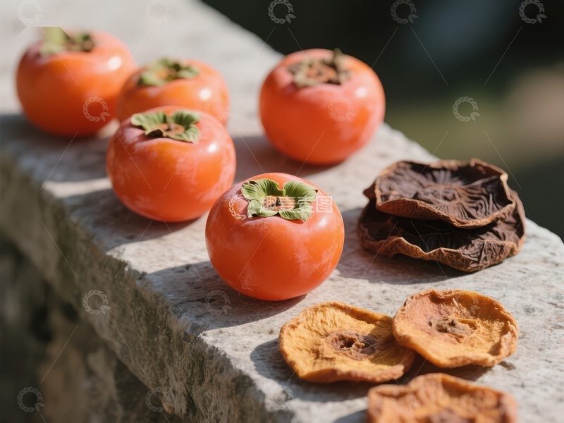 高清大图下载【趣麦麦图】新鲜柿子与柿饼的对比展示