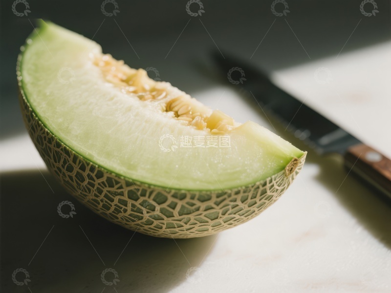 高清大图下载【趣麦麦图】切开的哈密瓜与刀具