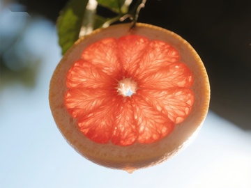 切开的葡萄柚在阳光下