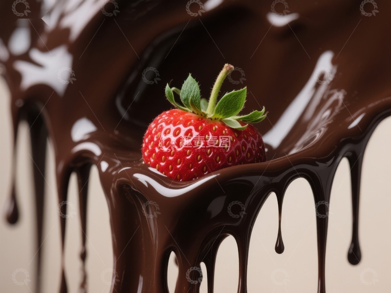 高清大图下载【趣麦麦图】草莓浸润巧克力，甜蜜诱人