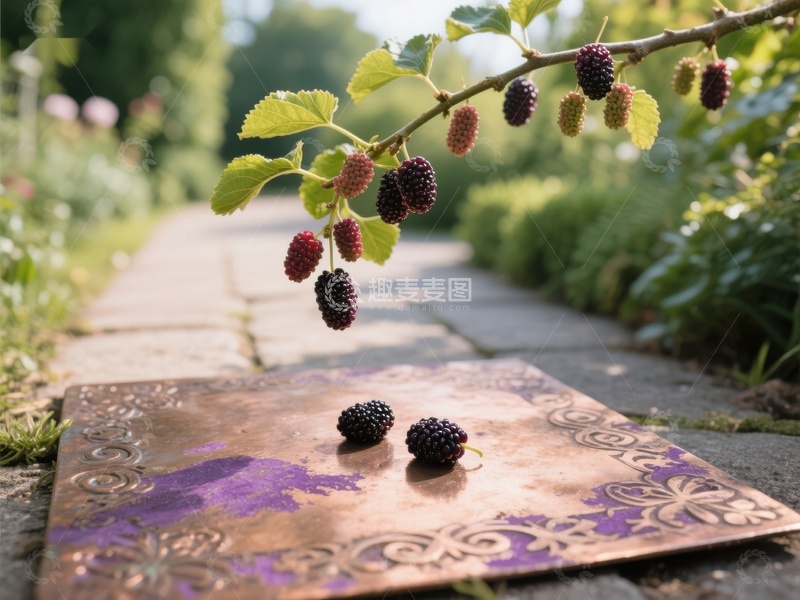 高清大图下载【趣麦麦图】桑葚枝头垂落，紫铜盘静候